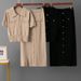 Elegant French-Inspired Knitted Two-Piece Set For Women - Polo Collar Top & Slim Midi Skirt (Black/Khaki/Apricot, One Size Fits All)_ecoleips.com