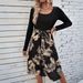 2025 Cross-Border Independent Station Autumn/Winter European And American Fashion Women's Floral Long-Sleeve Black Dress_ecoleips.com