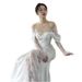 Women's Clothing White Retro Style Travel Photography Light Wedding Dress French Lace Short Train Simple Bridal Reception Dress_ecoleips.com