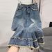 Women's High-Waisted Straight Denim Skirt with Frayed Edges Trendy Pear Shaped A-Line Bodycon Midi Skirt in Black Or Grey_ecoleips.com