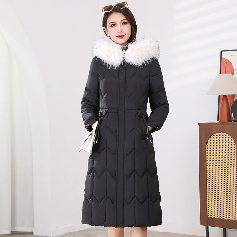 Women's Slim Fit Long Padded Coat With Detachable Faux Fur Hood - Lightweight Winter Jacket For Warmth & Style (Black/Red/Beige/Brown)_ecoleips.com