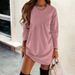 Solid Long Sleeve T Shirt Dress Women Irregular Round Neck Casual Fashion Long Dress_ecoleips.com