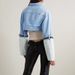 Women's Casual Fashion Short Denim Jacket Color Block Belted Baseball Jacket Indigo Blue Solid_ecoleips.com