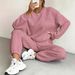 Women's Clothing Cable Knit Patchwork Top With Long Sleeves Round Neck Two Piece Set Casual Fashion For Spring Autumn_ecoleips.com