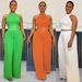Women's Clothing Pleated Sleeveless High Waist Top Wide Leg Pants Two Piece Set_ecoleips.com