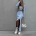 Women's Clothing American Fashion Set Long Sleeve Solid Color Knitted Skirt & T-Shirt Two-Piece Outfit Autumn Winter_ecoleips.com