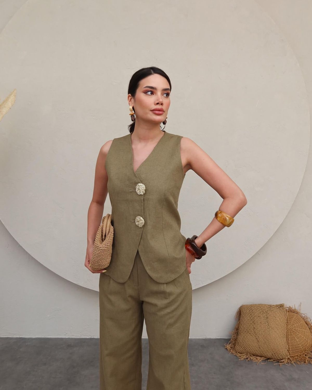 Elegant Vest & Trousers Set – Button-Detail Wide-Leg Pants For Women All-Day Comfort_ecoleips.com