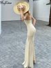 Hugcitar V Neck Solid Halter Backless Tie Flowers Patchwork Lace Sexy Maxi Dress Summer Women Fashion Clothes Festival Party_ecoleips.com