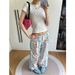 Summer New Simple Drawstring Wide-leg Pants, Loose And Drapey, Floor-length Trousers, Retro Colorful Plaid Casual Pants_ecoleips.com