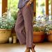 Women's Striped Cotton Linen Pants with Stretch Waistband And Pockets Casual Loose Fit Straight Leg European And American Style_ecoleips.com