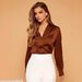 V-neck Shirt Top, Spring And Summer Long-sleeved Satin Shirt_ecoleips.com