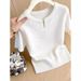 Gray Short Sleeved Knitted T-Shirt Casual Style High End Versatile Base Layer Top for Women New Summer 2026_ecoleips.com