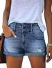 Aria Basics Aria Basics 2025 European And American Spring Summer New Washed Ripped Bleached High Waist Slim Fit Women's Denim Shorts In_ecoleips.com