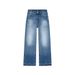 Blue Washed Wide-Leg Jeans For Women 2026 Spring New High-Waisted Loose American Retro Casual Trousers_ecoleips.com