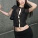 Retro Sexy Hollowed out Short Sleeve Top for Women Summer Pure Color Slimming Waist American Tie T-Shirt Black_ecoleips.com