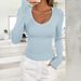 Y2k Stretch Knit Long Sleeve Top For Women - U Neck Layering Tee In 12 Trendy Colors - Soft Viscose Blend Fabric, Comfort Fit S/M/L/Xl_ecoleips.com
