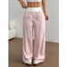 New 2025 Striped Wide Leg Trousers for Women Casual Street Fashion Loose Fit Contrast Color Trendy Bottoms_ecoleips.com