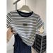 Women's Premium Stripe Short Sleeve T-Shirt – Unique Shoulder-Fit Design, Chic & Versatile For Everyday Wear_ecoleips.com