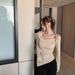 Voya Women's Hot Girl Pure Want To Hang Neck T-shirt Autumn And Winter New Style One Shoulder Off Shoulder Solid Color Interior Top_ecoleips.com