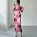 Women's Pleated Tight Dress Sexy Mesh Printed European American Style for Autumn New Arrival_ecoleips.com