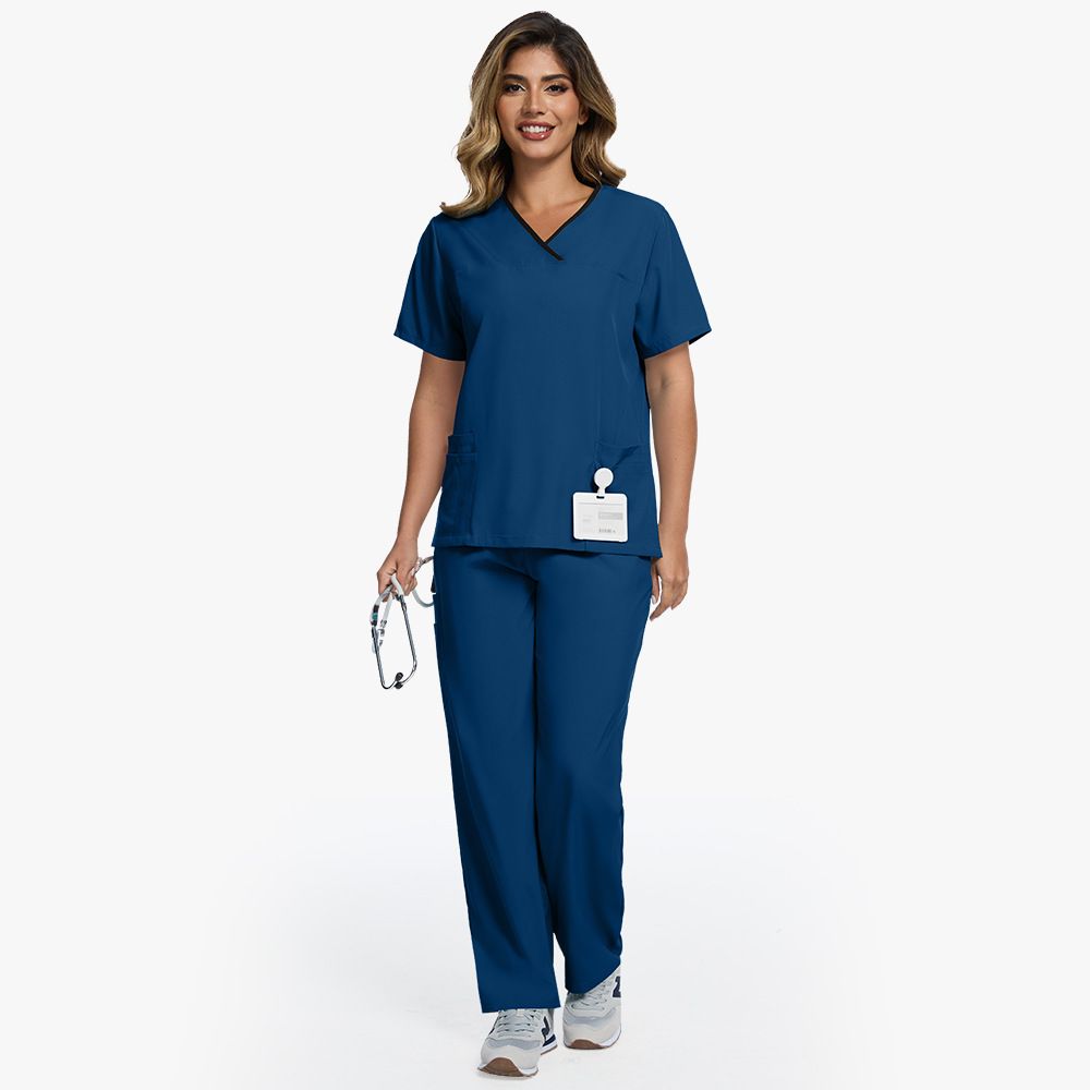 Women's Clothing Surgical Gowns, Hand Washing Clothes, Operating Room Hand Washing Clothes, Elastic Quick Drying Thin V Neck Contrast Color_ecoleips.com