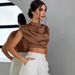 Women's Spring Summer Pleated Blouse Satin Silk Short Shirt_ecoleips.com