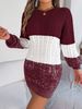 K Casual Colorblock Knit Sweater With Ruffle Sleeve For Women. No Necklace_ecoleips.com