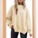 Women's Batwing Long Sleeve Knit Sweater - Oversized Round Neck Pullover With Side Slits, Soft Polyester Blend, Comfortable Loose Fit For Autumn_ecoleips.com