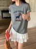 K Fun Cartoon Dog Print Round Neck Shoulder Short Sleeved T-shirt_ecoleips.com