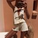 Women's Solid Color V-Neck Sweater Vest And Shorts Two-Piece Set Style Clothing_ecoleips.com