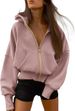Women's Zip-Up Fleece Hoodie Cropped Jacket Winter Fashion Streetwear, High Waist Slim Fit Long Sleeve Pullover (White/Black/Army Green/Navy/Grey)_ecoleips.com