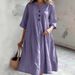 Women's Clothing Women's V Neck Dress Mid-Length Loose Version Cotton Linen Blend Half Sleeve Three Button Pocket Detail Style_ecoleips.com