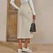 Voya New Women's Solid Color Micro Elastic Mid Length Bag Skirt With Split Polyester Cotton Blend, Stylish Half Skirt_ecoleips.com