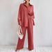 2025 New Fashion Casual Style Pleated Pants Long Sleeve Turn-Down Collar Elegant Women's Suit_ecoleips.com