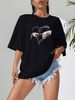 Women's Casual Black T-Shirt round Neck Short Sleeve Cotton Polyester Loose Fit Heart Print Top for Spring/Autumn Summer_ecoleips.com