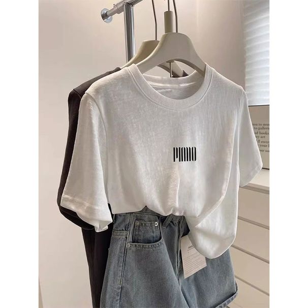 Women's Textured Cotton T-Shirt – Minimalist Snowflake Print, Relaxed Fit, Summer Essential_ecoleips.com