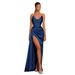 Women's Clothing Elegant Evening Gown Slim Fit V Waist Satin Slit Transparent Shoulder Strap Sexy Women's Party Wear_ecoleips.com