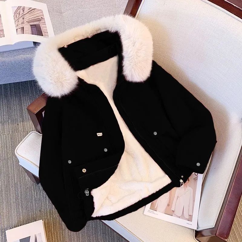 girl Parker Jacket For Women 2025 Autumn Winter New Fashion Loose Fit Fleece Lined Thickened Casual Petite Cotton Coat_ecoleips.com