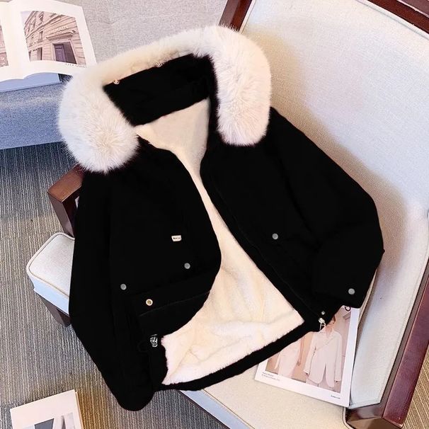 girl Parker Jacket For Women 2025 Autumn Winter New Fashion Loose Fit Fleece Lined Thickened Casual Petite Cotton Coat_ecoleips.com