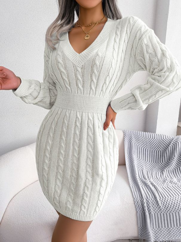 Ins Style Real Shot Autumn Winter European American Waist-Cinching Twist Hip Sweater Dress Women's_ecoleips.com