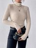 Autumn And Winter Sexy Texture Pit Stripe Slim Knit Long Sleeve Women's T-shirt New High Neck Women's Tops Casual Women's Tops_ecoleips.com