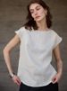 Women's Minimalist Style Pure Linen Short Sleeved T-Shirt Breathable round Neck Flutter Sleeve Design Solid Color Summer Top_ecoleips.com