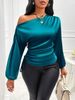 New Women's Satin Shirt Spring Summer Long Sleeve Asymmetric Neck Blouse Top_ecoleips.com
