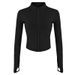 Women's Slim Fit Long Sleeved Yoga Jacket Stand Up Collar Sports Fitness Shirt Zipper Elastic Finger Sleeves Running Top_ecoleips.com