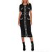 Women's Short Sleeve Bodycon Dress - Round Neck Color Block Knit Dress For Spring_ecoleips.com