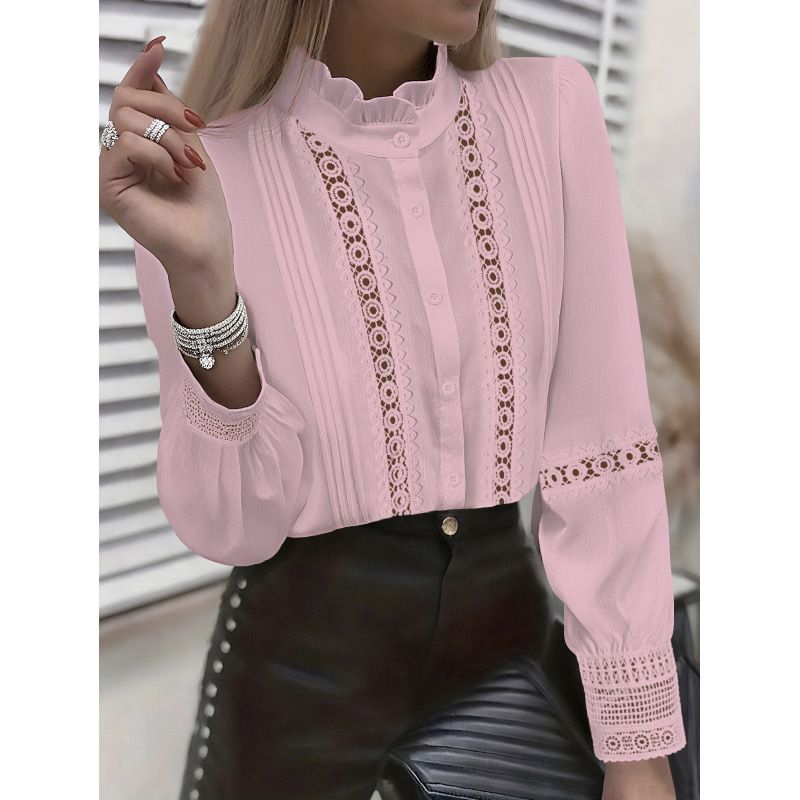 Women's Clothing Long Sleeved Shirt Loose Fit, Women’s Long-Sleeve Blouse – Oversized Lapel Collar, Solid Color, Versatile & Elegant_ecoleips.com