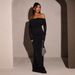 Women's Clothing"Elegant Off-Shoulder Mesh Dress – Silver Trim & Bodycon Fit For Women"_ecoleips.com