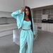Casual Solid Color Women's Suit Long-sleeved Hooded Zipper Cardigan Sweater Strappy Wide-leg Pants Two-piece Set_ecoleips.com