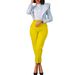 Women's Plus Size Fashion Elegant Casual Slim High Waist Solid Color Suit Pants_ecoleips.com