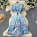 French Style Retro Lace Print Dress, Women's Hollow Out High Waisted A Line Long Skirt, Elegant And Classy._ecoleips.com